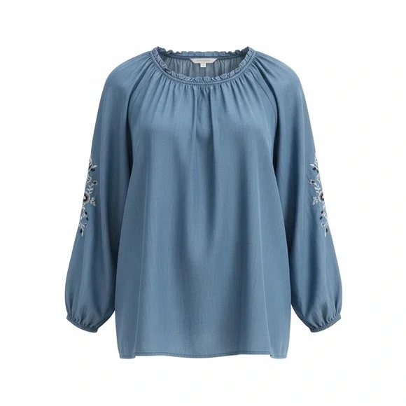 LC Lauren Conrad Blue Blouse with Embroidery - Picture 2 of 9
